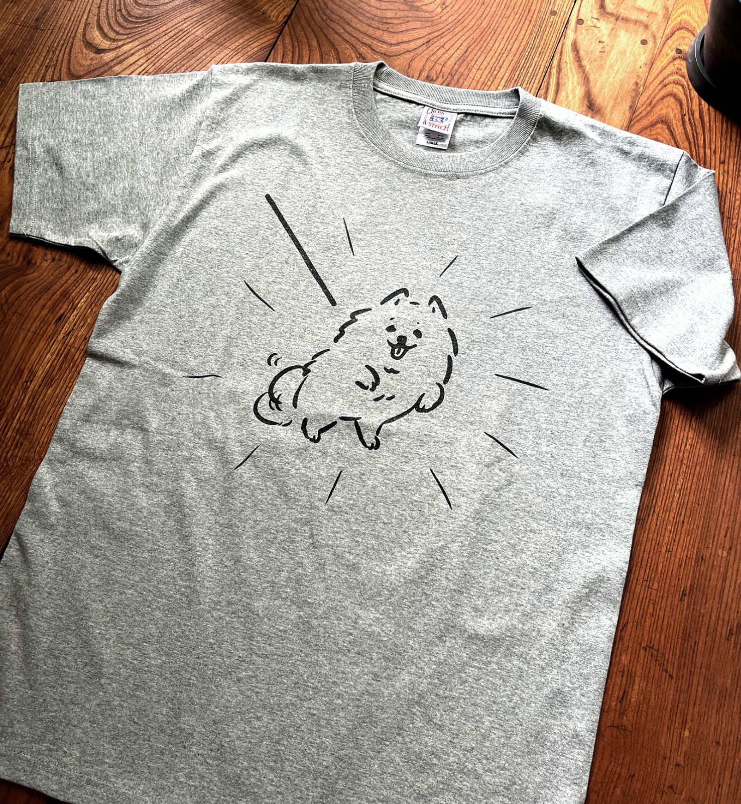 ポメラニアン　Tシャツ (グレー）