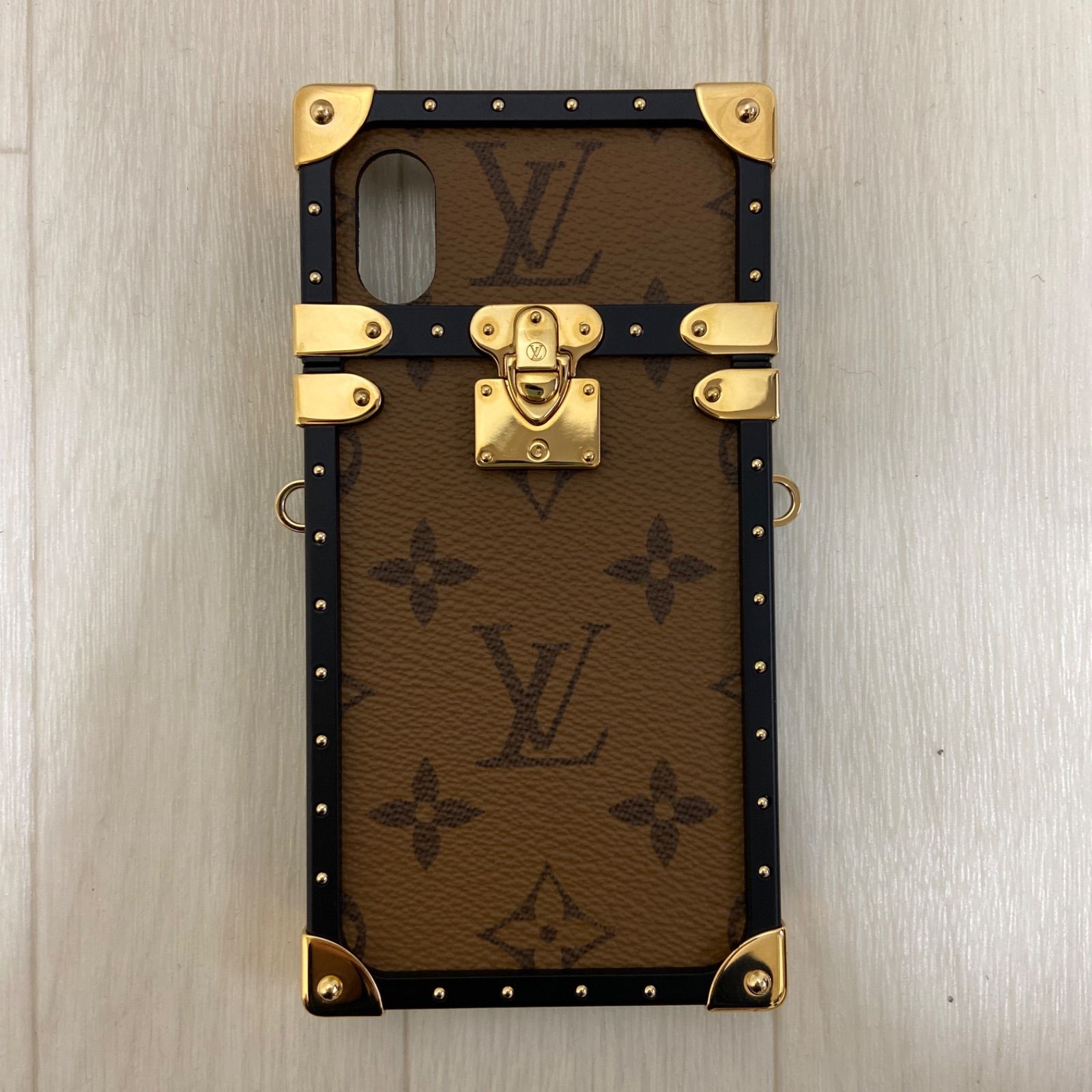 鑑定済み ルイ ヴィトン LOUIS VUITTON アイトランク ライトリバース iphone X XS ブラウン ブラック ゴールド金具