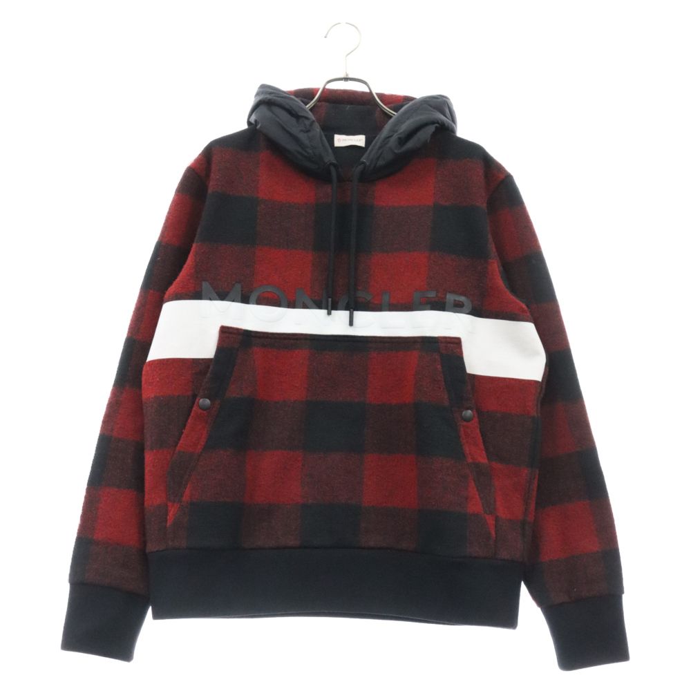 MONCLER (モンクレール) MAGLIA フロントロゴ プルオーバーパーカー フーディ チェック レッド/ブラック F20918G60610 54AQQ
