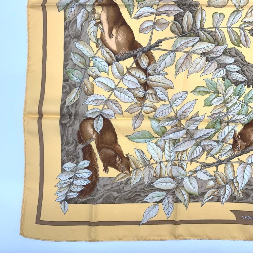 美品 HERMES エルメス カレ90 シルク スカーフCASSE NOISETTE くるみ