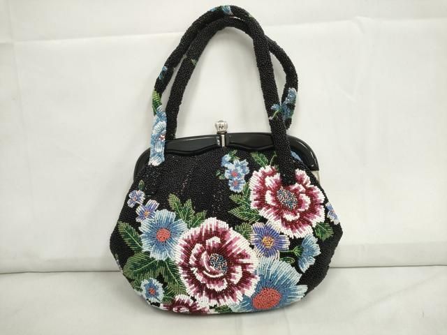 和装ビーズバッグ 平和屋本店□和装小物 ビーズバッグ 和装バッグ 草花 がま口