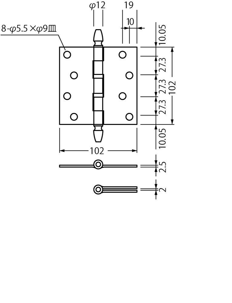 ヘアライン 102ミリ ノイズレスインテリア儀星蝶番 188-1-1 188 ベスト