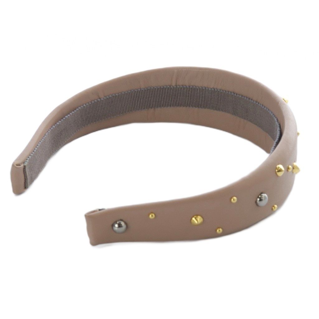 ミュウミュウ miumiu カチューシャ ロゴ レザー ピンクベージュ