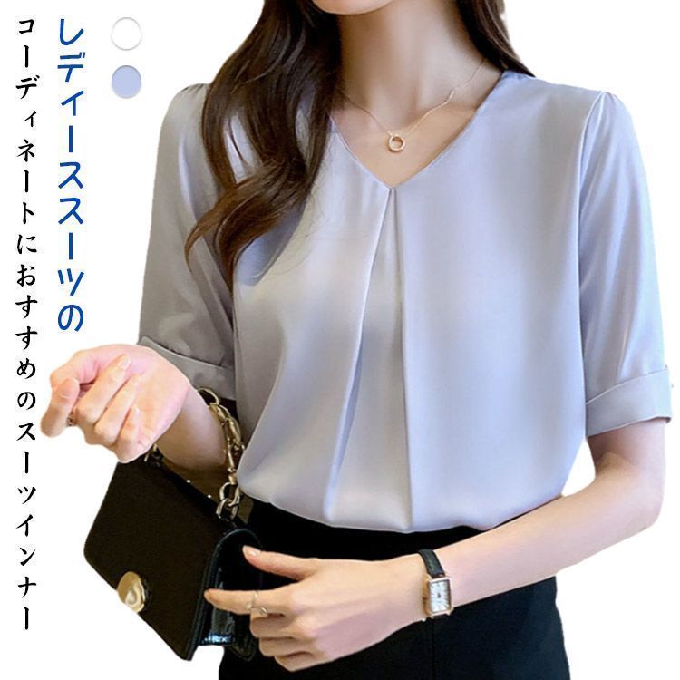 新品♪ シフォンブラウス レディース 5分袖 半袖トップス