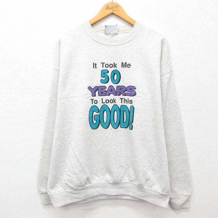 XL/古着 リー Lee 長袖 スウェット メンズ 90s 50YEARS クルーネック 薄グレー 霜降り 24sep14 中古 スエット トレーナー トップス