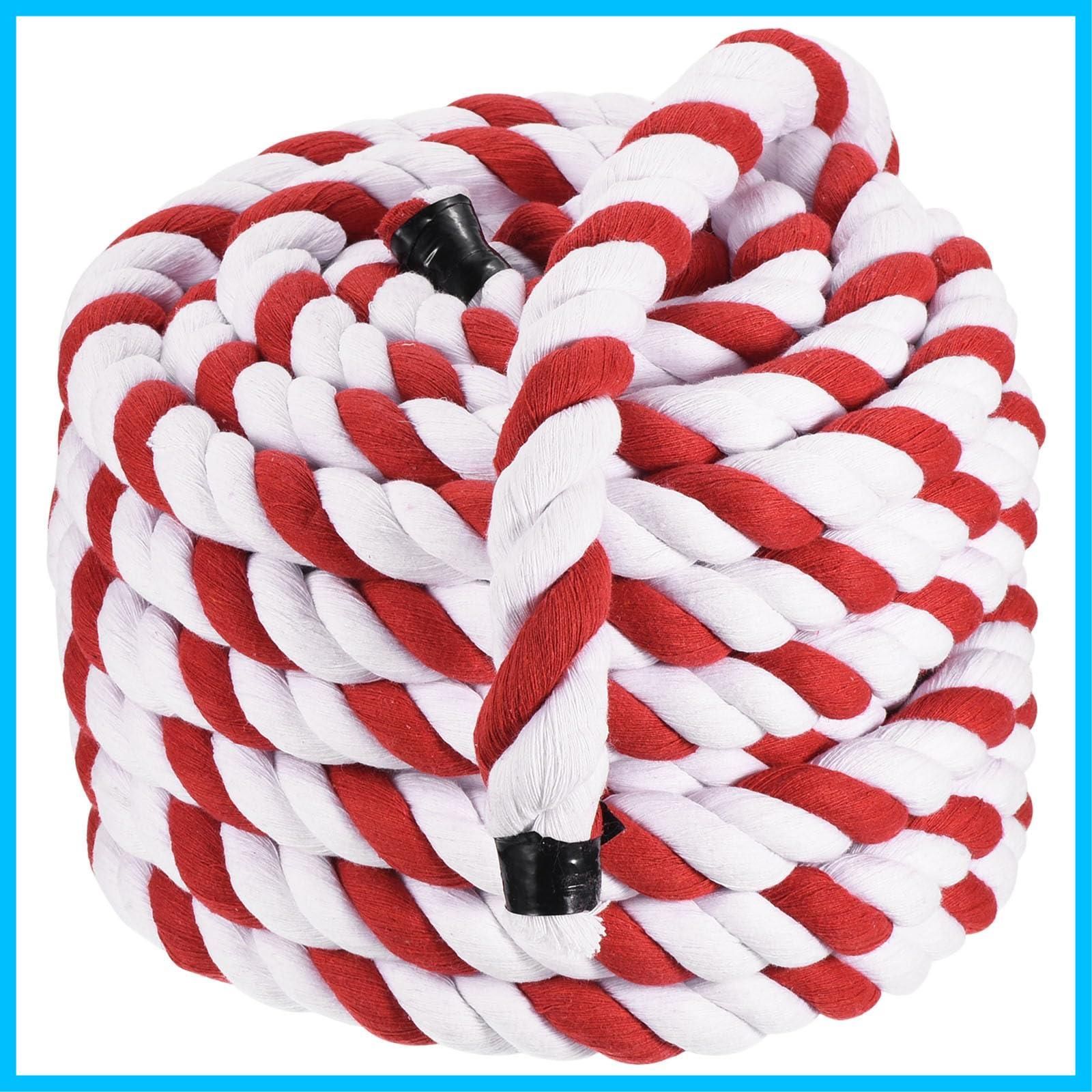 商品 綿糸 手すり 綱引きロープ 細工 15m カーニバル 屋外 x ゲーム 2.54cm 家庭飾り 天然撚り綿糸 レッド PATIKIL ホワイト