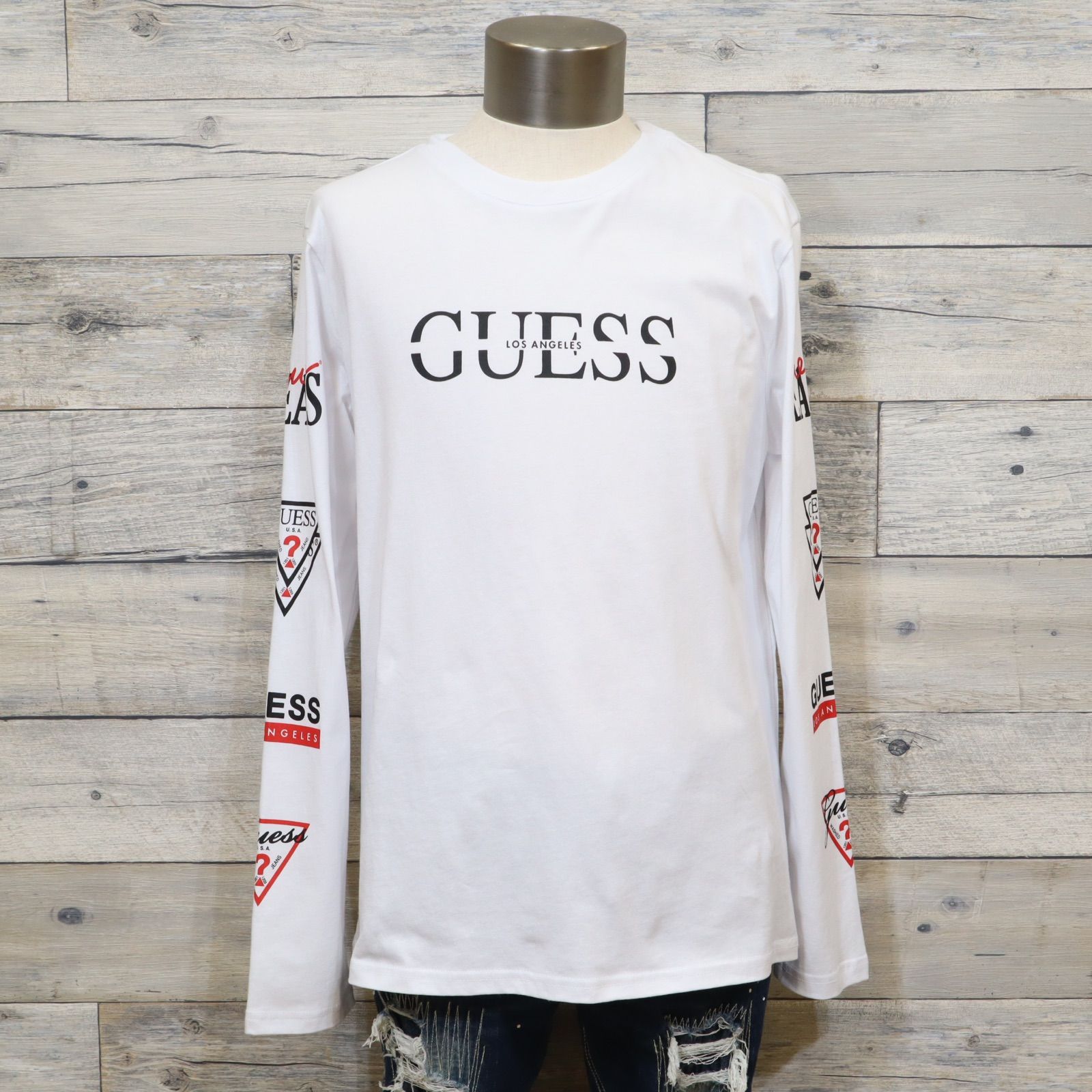 新品 メンズ GUESS ゲス 袖 プリント 長袖 Tシャツ 長袖Tシャツ ティー