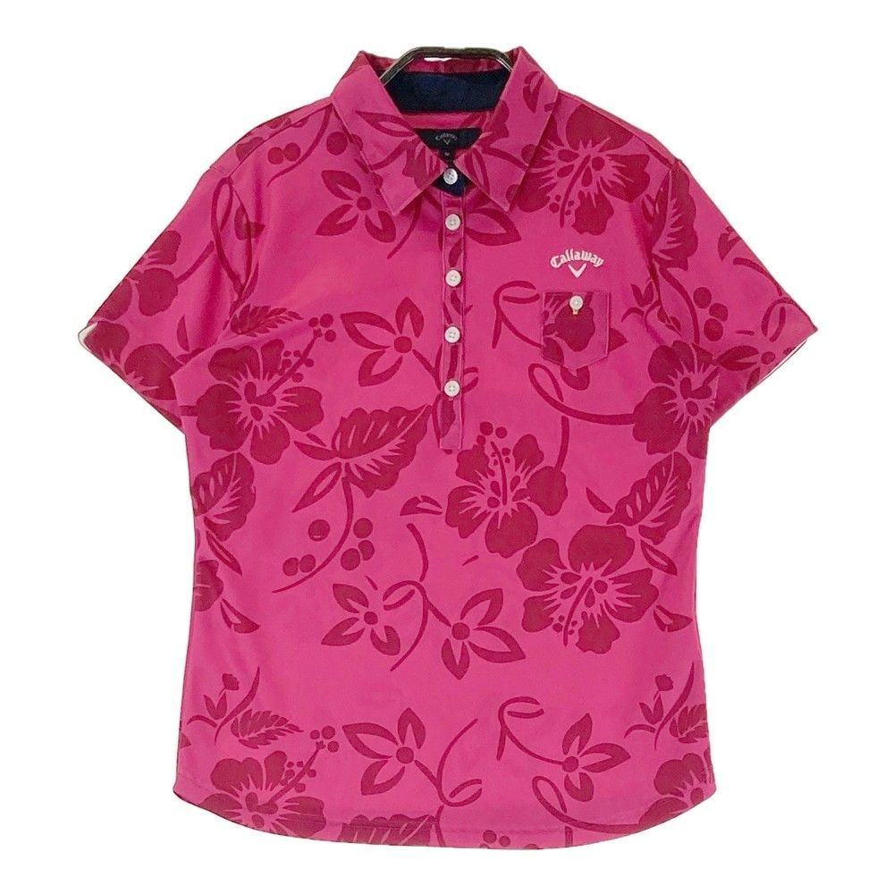 CALLAWAY キャロウェイ 2022年モデル 半袖ポロシャツ リーフ 総柄 ネイビー系 L ゴルフウェア メンズ 美品CALLAWAY キャロウェイ 2022年モデル 半袖ポロシャツ ストライプ