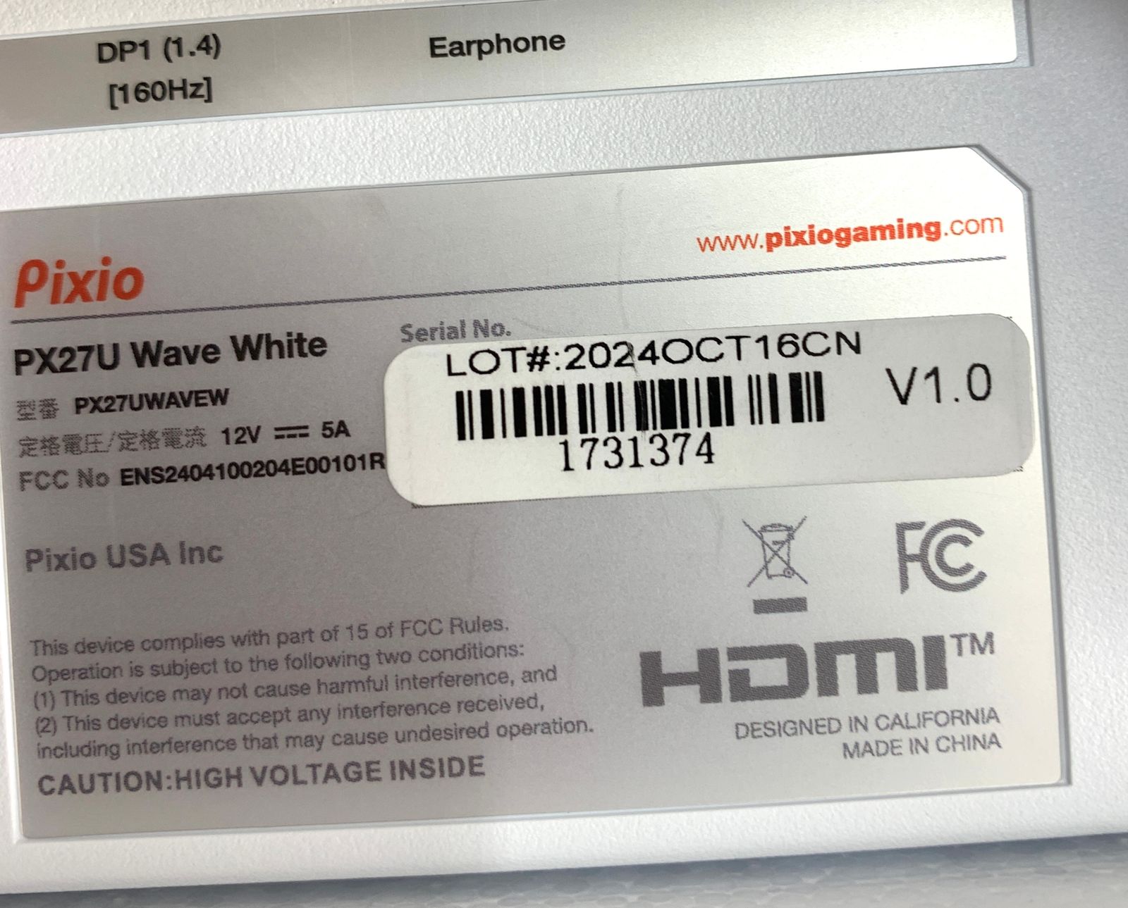 ジャンク品】 Pixio PX27U Wave White ゲーミングモニター 27