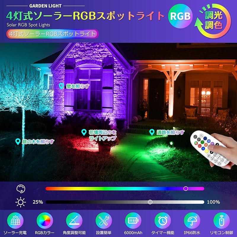 MEIKEE ソーラー ガーデンライト スポットライト RGB 屋外 LED