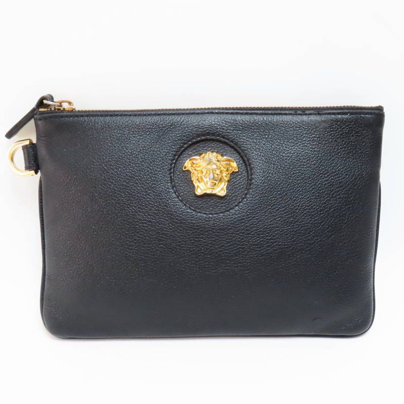 S05-k048 VERSACE ヴェルサーチ メデューサ レザ― クラッチバッグ セカンドバッグ ブラック