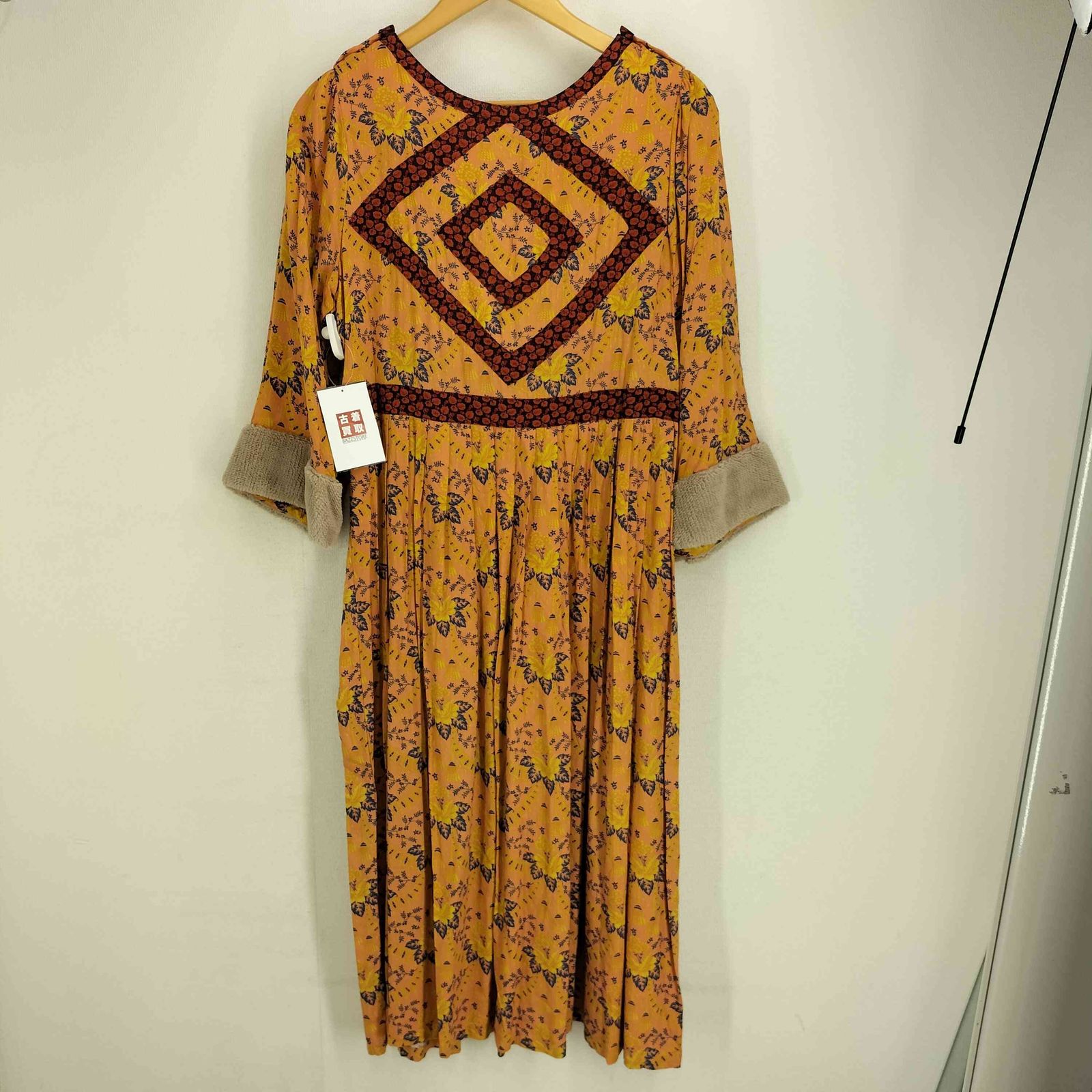 ユーズドフルギ USED古着 袖ボア ボタニカル柄 ワンピース レディース  