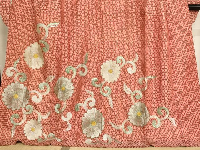 正絹　振袖　刺繍柄 平和屋着物□豪華振袖 刺繍 菊唐草文 金銀糸 ロング丈 正絹 逸品