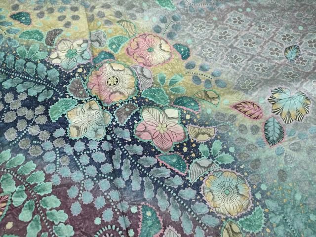 平和屋着物○訪問着 絞り 辻が花 暈し染め 金彩 ロング丈 正絹 逸品