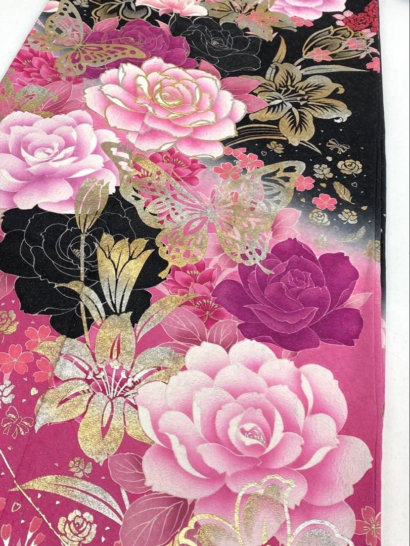ブランド振袖 豪華 銀通し 金駒 牡丹 薔薇 身丈163cm パールトーン加工