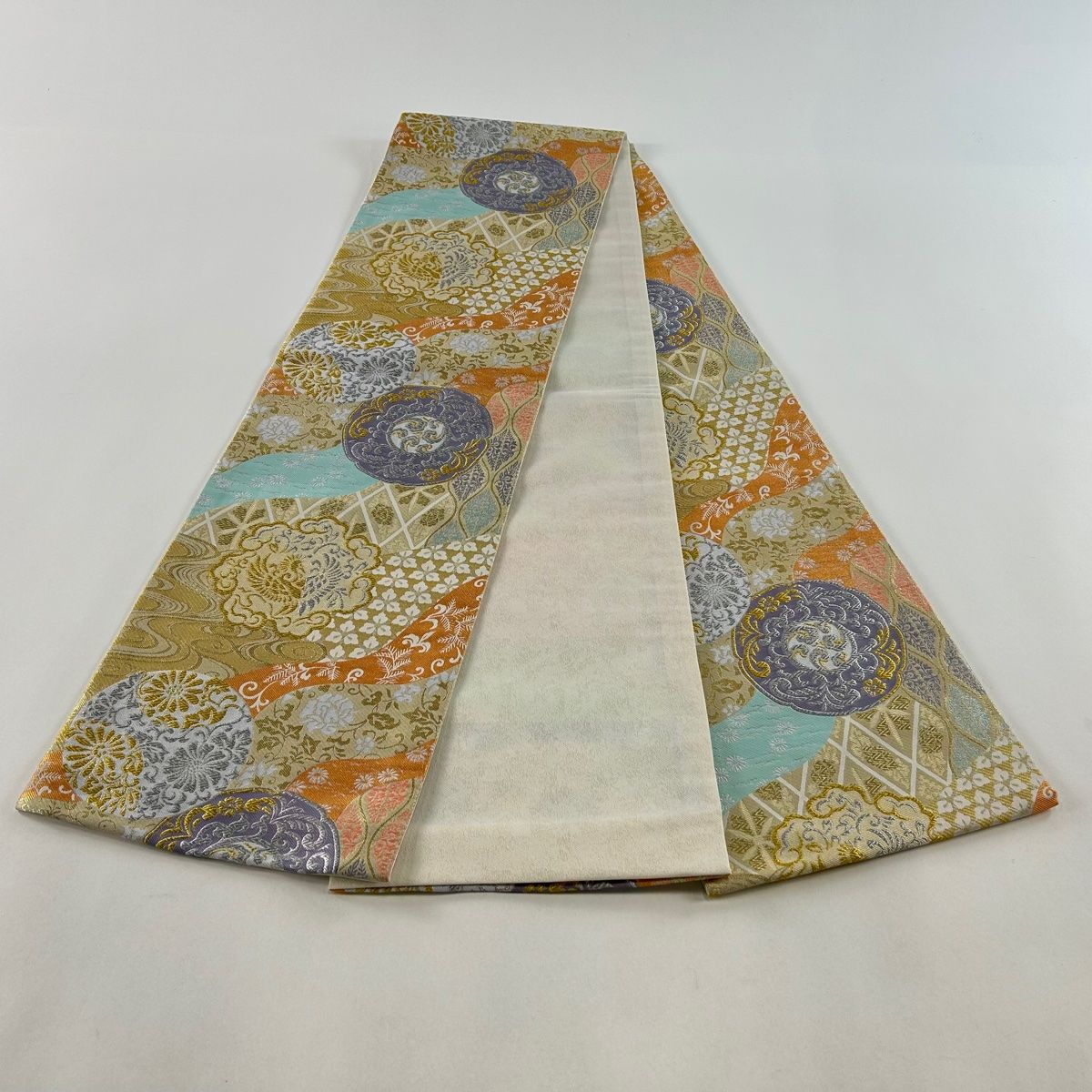 袋帯 美品 秀品 花唐草 鳳凰 金銀糸 オレンジ 全通 正絹 【中古