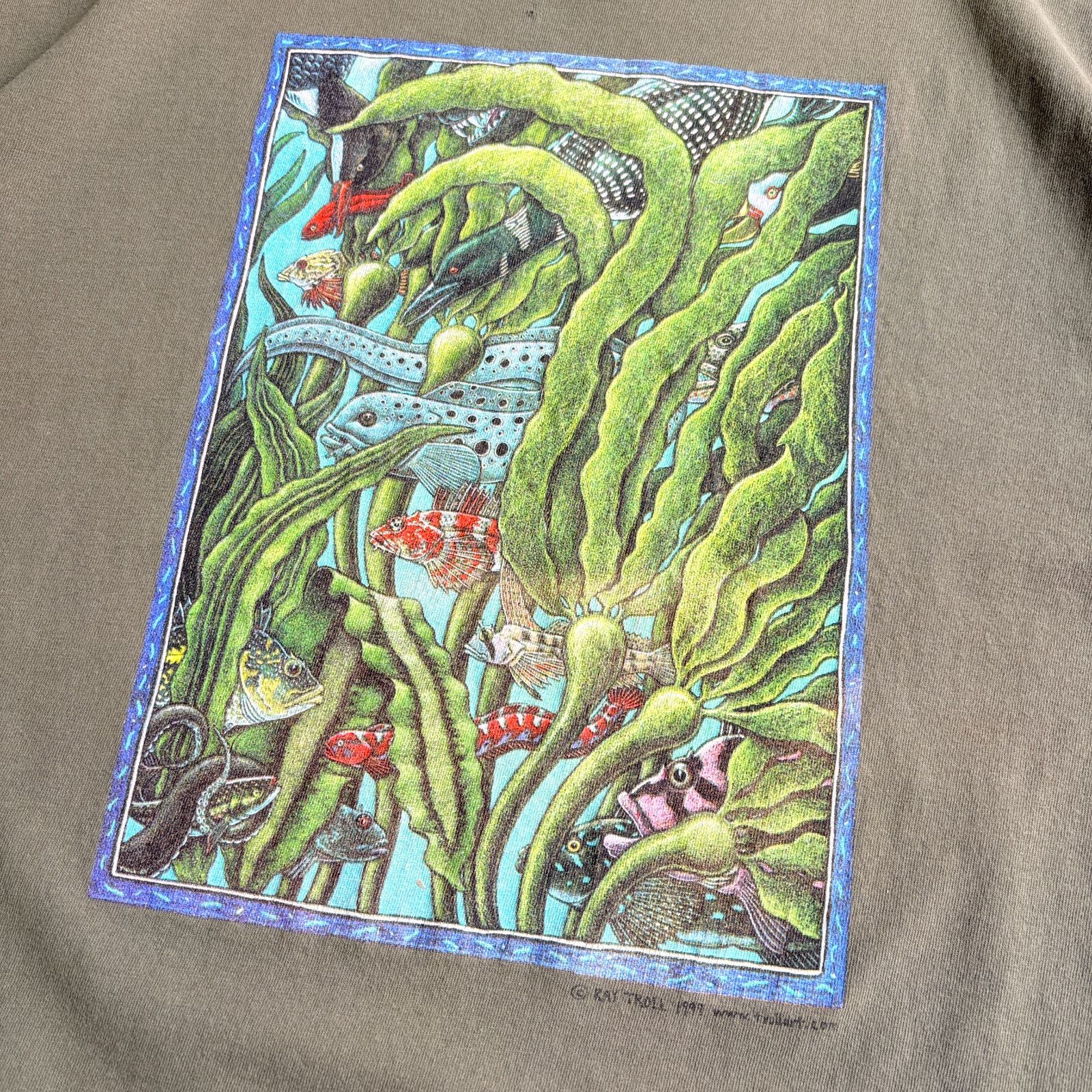 90s 1999年 RAY TROLL Fish Art Printed T-shirt ① Marine レイト