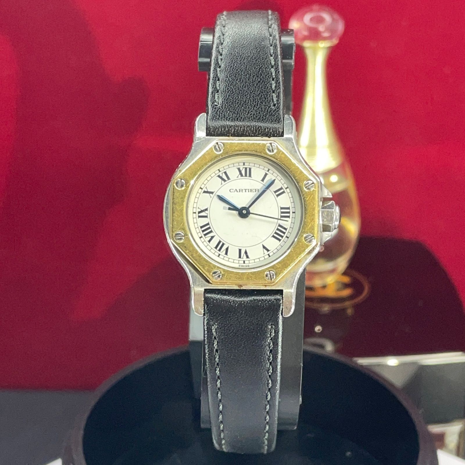 18KYGコンビ 80s カルティエ サントス オクタゴン 自動巻 腕時計 