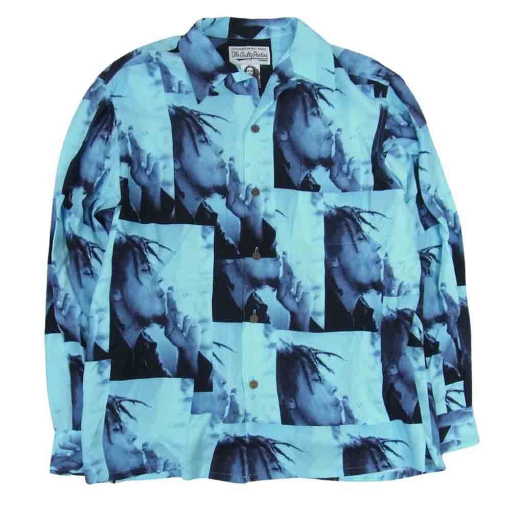 WACKO MARIA ワコマリア 22AW BOBMARLEY-WM-HI05 × BOB MARLEY HAWAIIAN SHIRT ボブマーリー ハワイアン 長袖 シャツ ブルー系 M【中古】