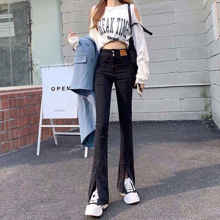 デニム パンツ ジーンズ レディース フロントスリット 9分丈