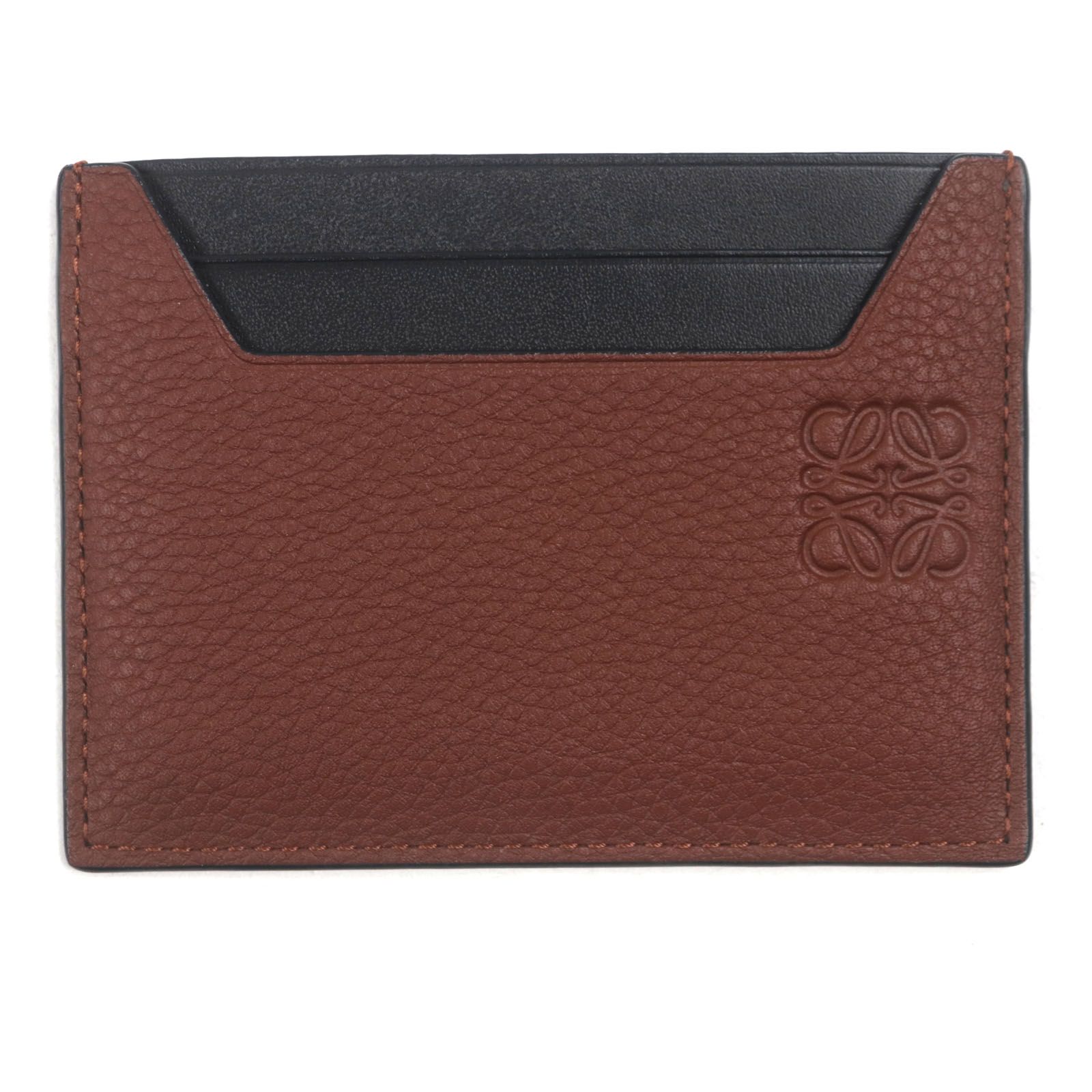 ♥品 LOEWE ロエベ C660R94X01 レザー アナグラム プレーン カードホルダー カードケース ブラウン ブラック 箱 保存袋付き スペイン製 メンズ