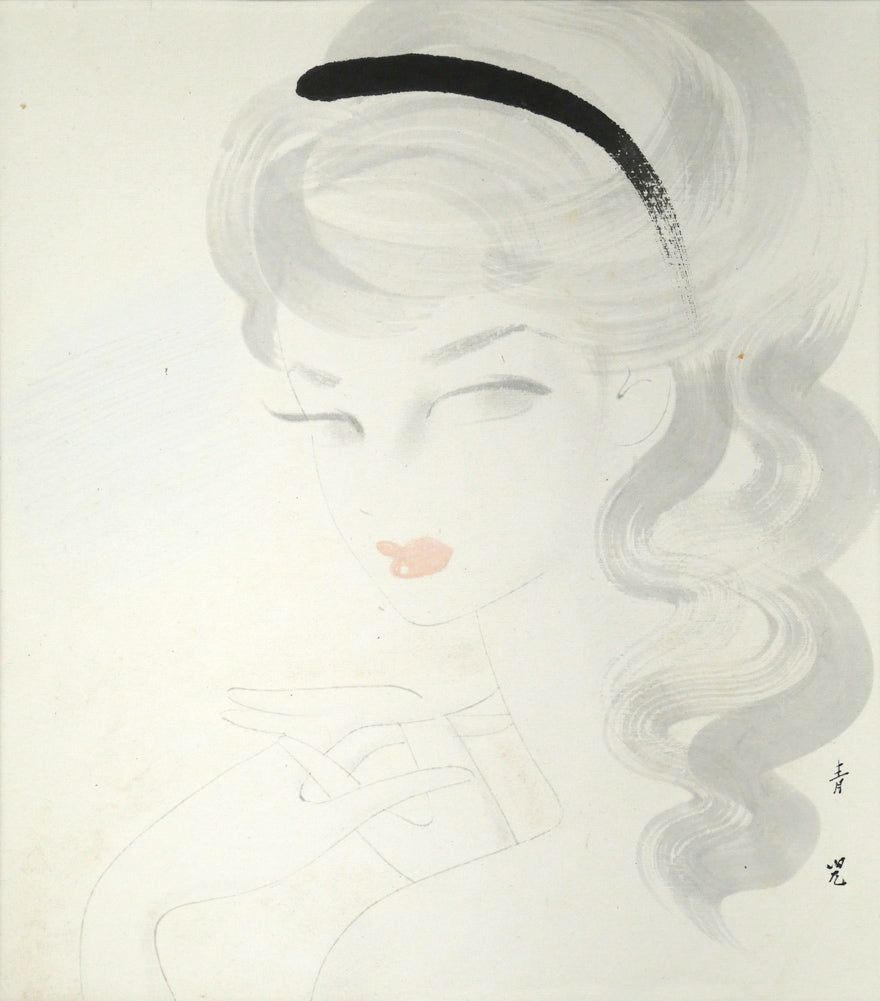 東郷 青児 婦人像 ピエール水彩額縁使用 水彩画 色紙 鑑定書付 文化功労者 二科会のドン 美人画 小竹美術