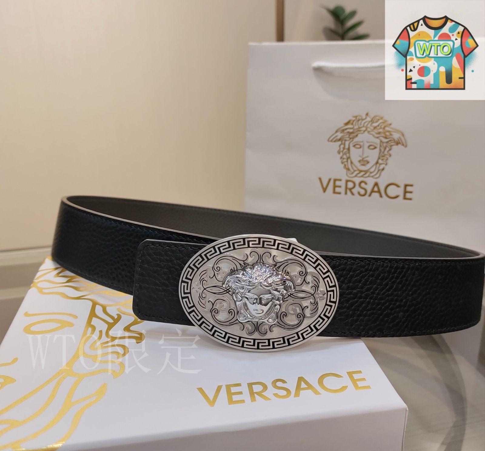 Versace メデューサバックル ベルト 直営店☆VERSACE☆SALE! メデューサ モチーフバックル ベルト