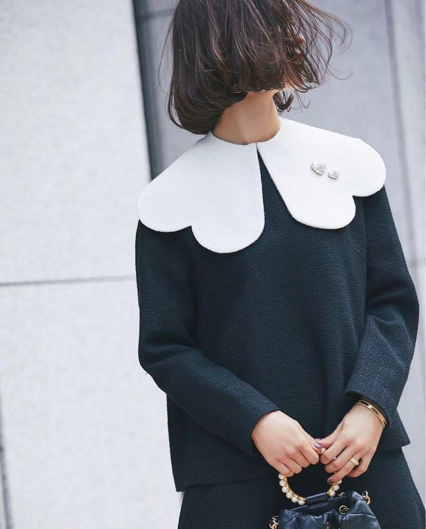 試着のみ セブンテン seventen カラミツイードトップス(ブラック