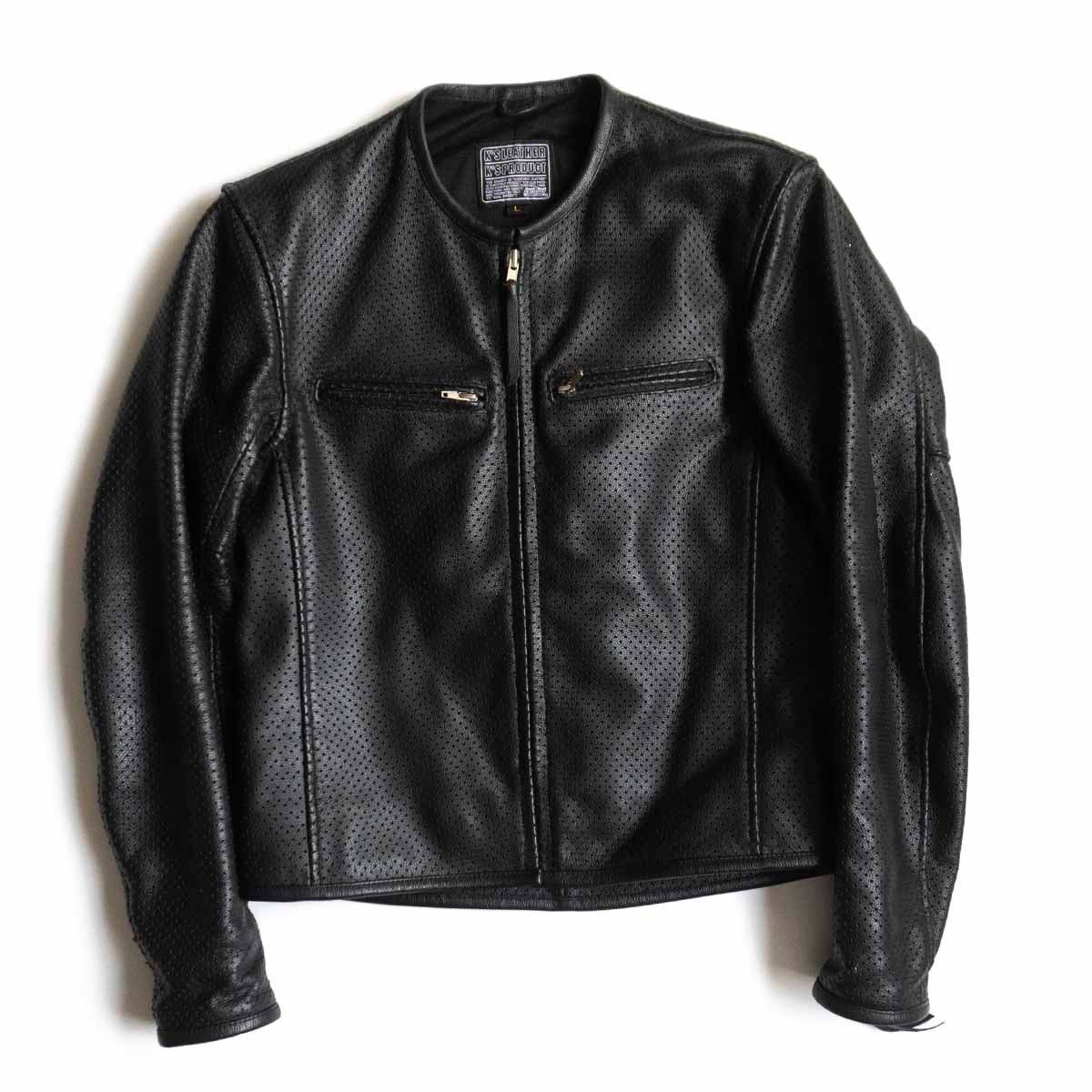カドヤ ブラックレザーパンチングシングルライダースジャケット 夏でも