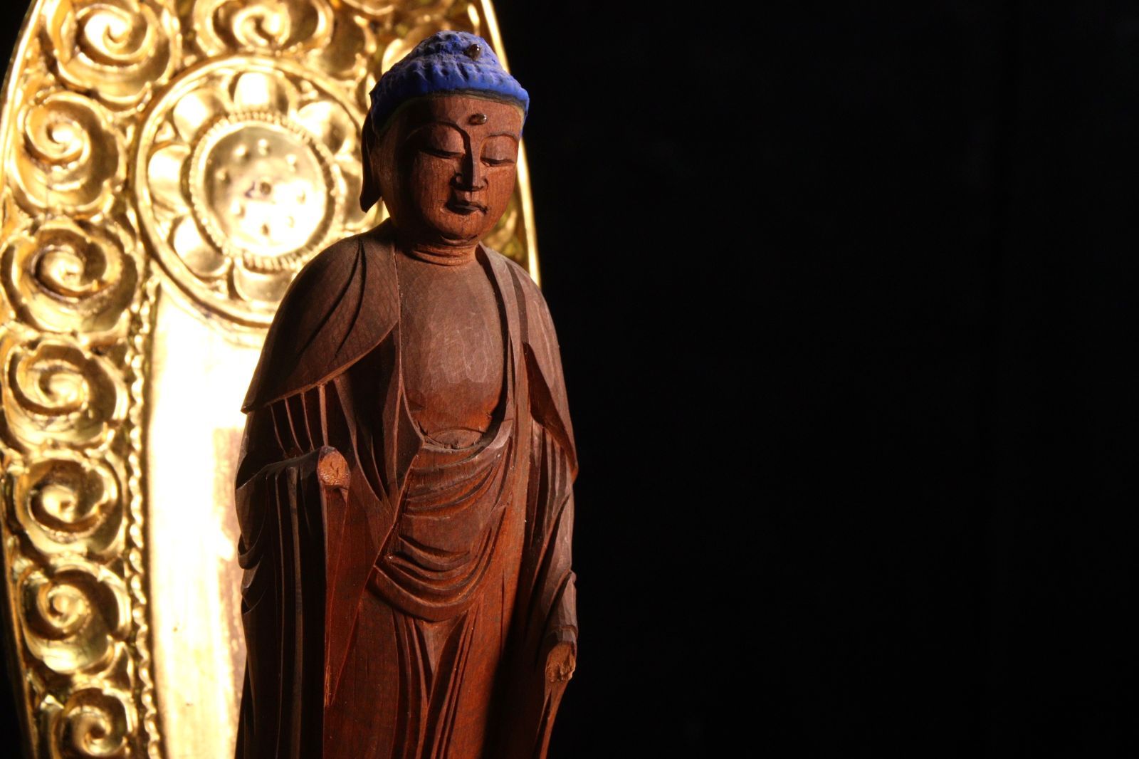 木彫 仏像 年代 骨董 仏教 時代 仏教美術 木彫 彩色 阿弥陀如来立像 26.5cm 釈迦如来 仏教 印相