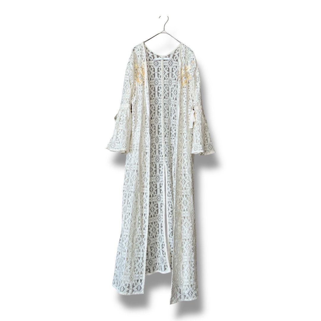 5-knot ファイブノット 袖リボン バックスリット レースガウン レースカーディガン ロングレース 36300円 上着 羽織り 刺繍 レディース サイズS アイボリー 秋 久喜倉庫店 K717Y