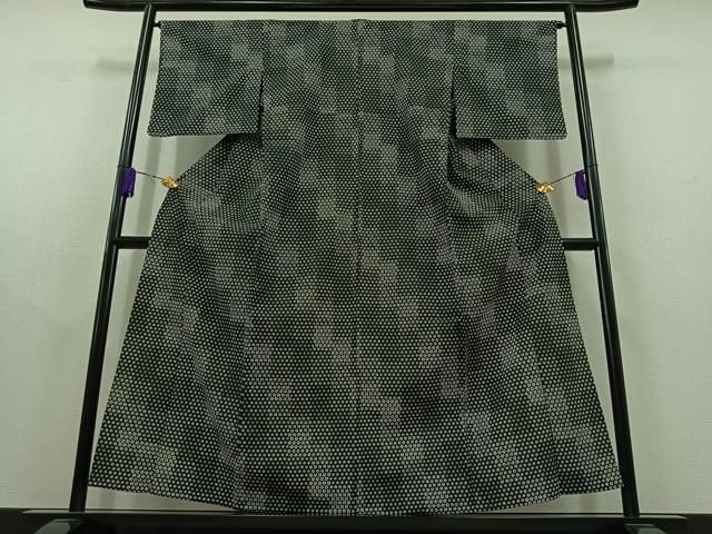 平和屋着物 小紋 単衣 舞花文 黒地 洗える着物 AABC1716jh