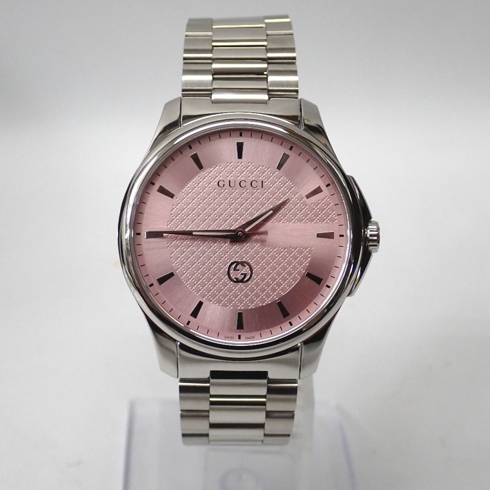 Ft1223341 グッチ 腕時計 クォーツ 3針 アナログ SS G-タイムレス YA126368 ピンク系文字盤 メンズ GUCCI中古