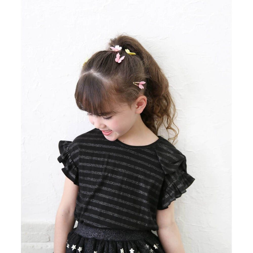 ブラック  120cm  アイアムリボンT キッズ Tシャツ 半袖 女の子 カットソー 73042401 半袖Tシャツ 夏服 フリル リボン フリル袖 カジュアル フォーマル 可愛い おしゃれ かわいい オシャレ こども 