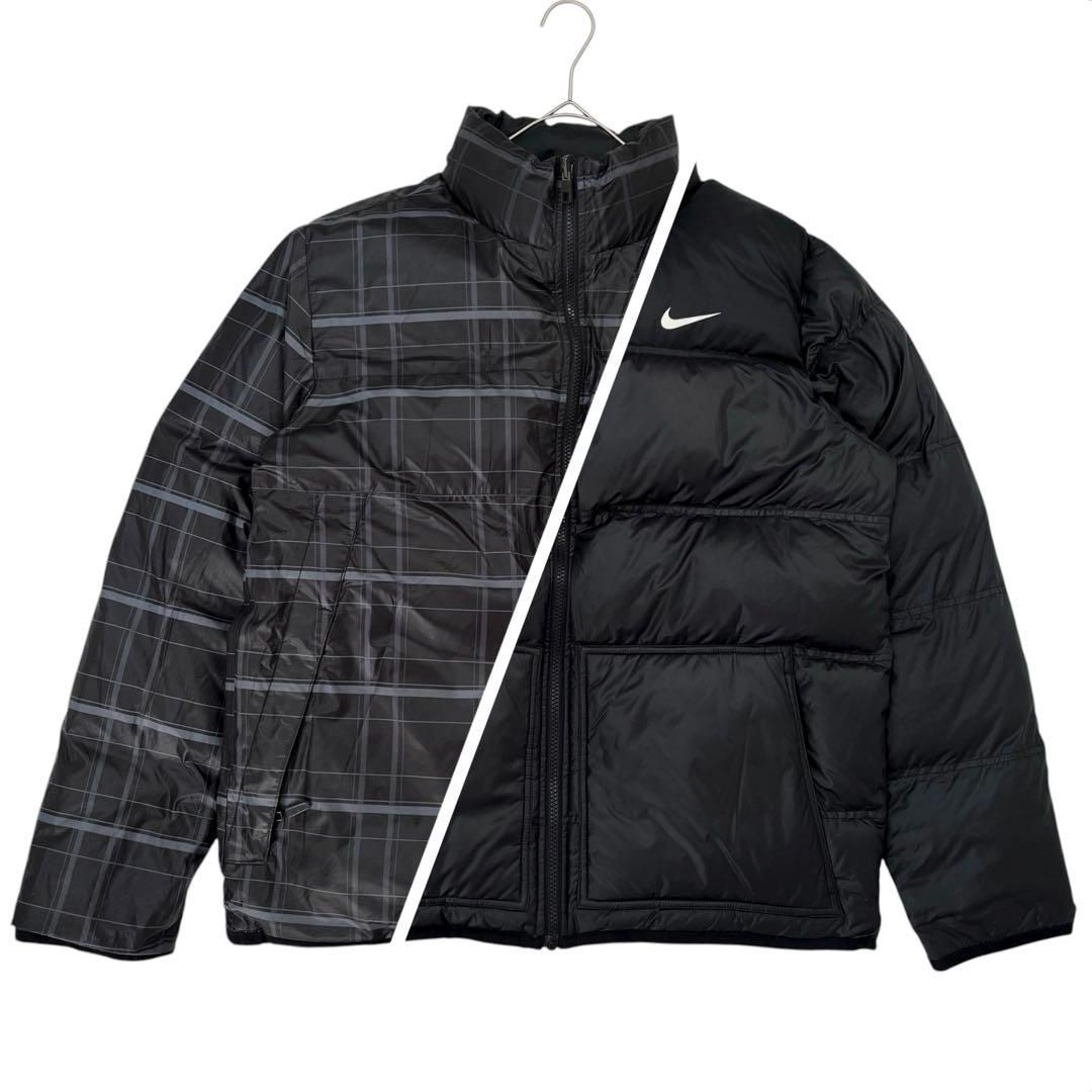 4918 NIKE ナイキ ダウンジャケット リバーシブル ブラック|チェック スウッシュ L