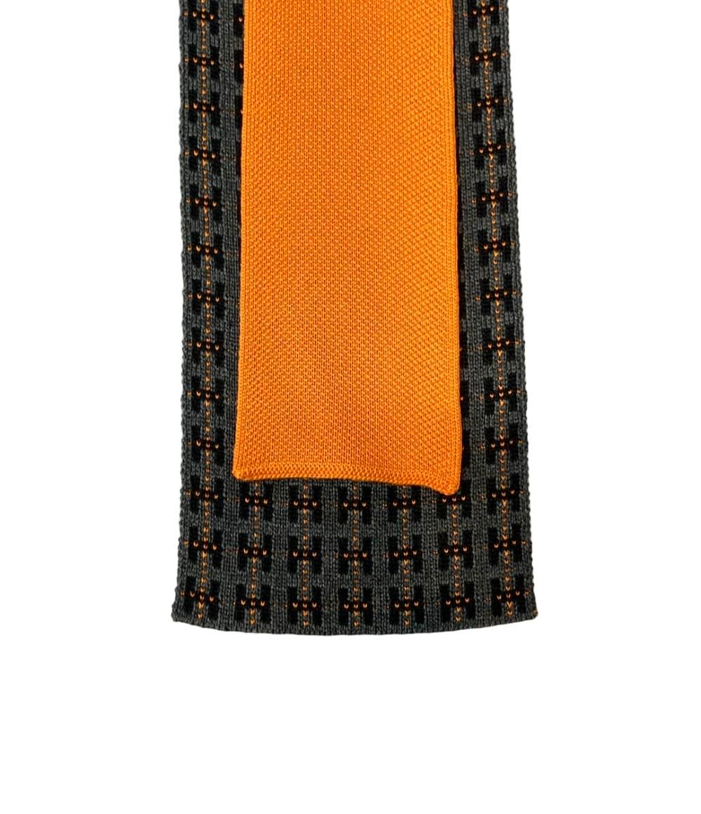 【美品】HERMÈS ネクタイ　エルメス　ニットタイ　H エルメス)シルクニットタイ《テット・ア・テット・エケストル