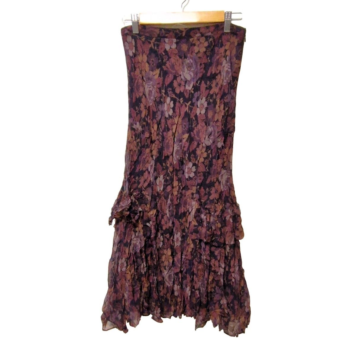 POLObyRalphLauren ポロラルフローレン ロングスカート サイズ8 M レディース - 黒×ボルドー×マルチ 花柄