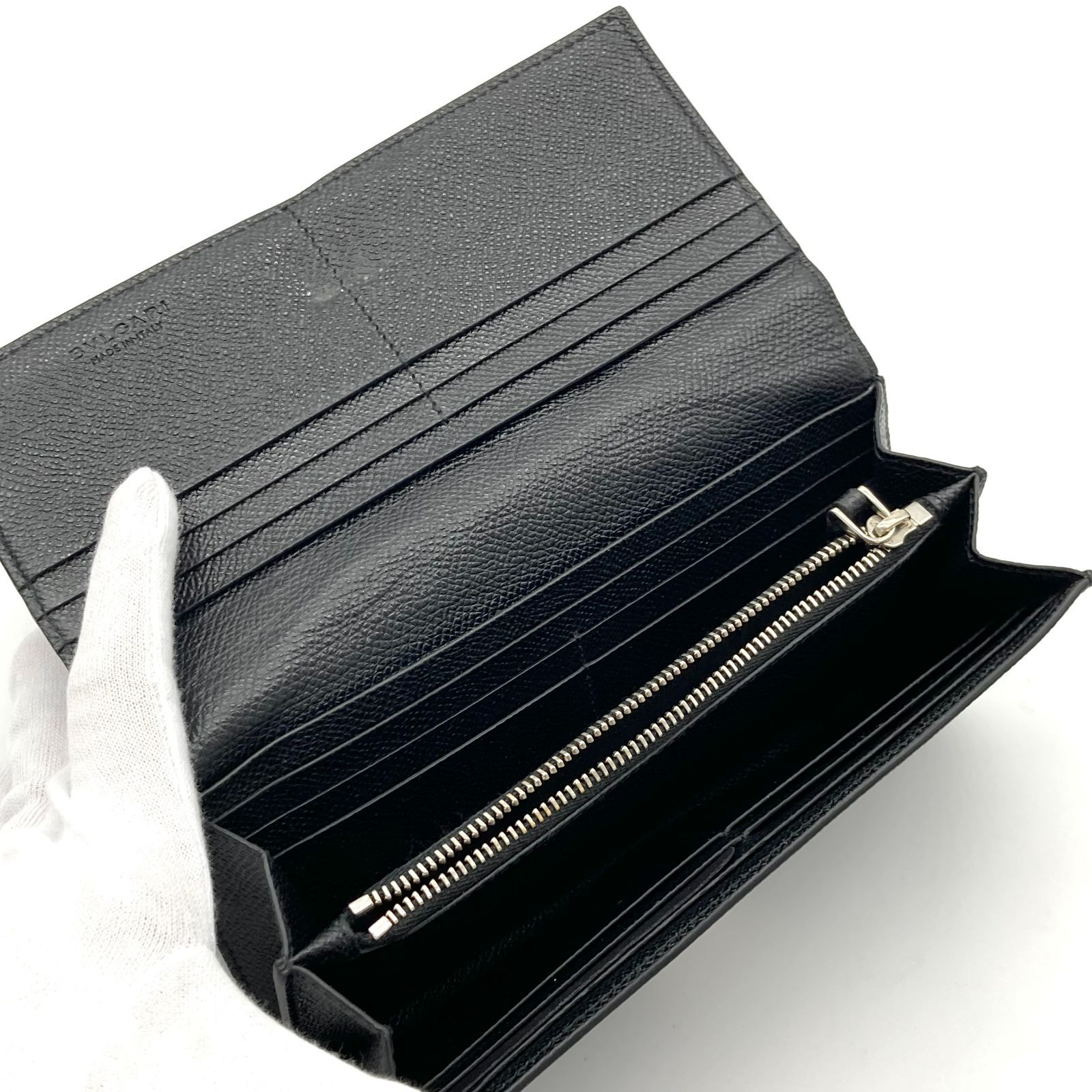 ▽ブルガリ クリップ ラージウォレット ブラック 長財布 レディース