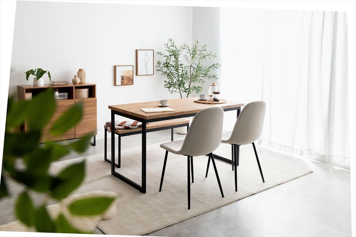 4点セットMoku 幅130cmダイニングテーブル+ダイニングベンチ+チェア2脚 4点セット】Moku 幅130cmダイニングテーブル+ダイニングベンチ+