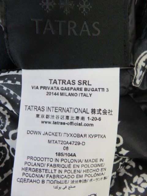 【中古】ﾊﾝｶﾞｰ付 TATRAS ﾀﾄﾗｽ ﾀﾞｳﾝﾍﾞｽﾄ ﾘﾊﾞｰｼﾌﾞﾙ ﾍﾟｲｽﾞﾘｰ MTAT20A4729-D ﾌﾞﾗｯｸ 06 991803792