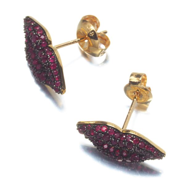 ルビー 1.60ct/1.60ct リップ ピアス K18YG/ブラックコーティング  