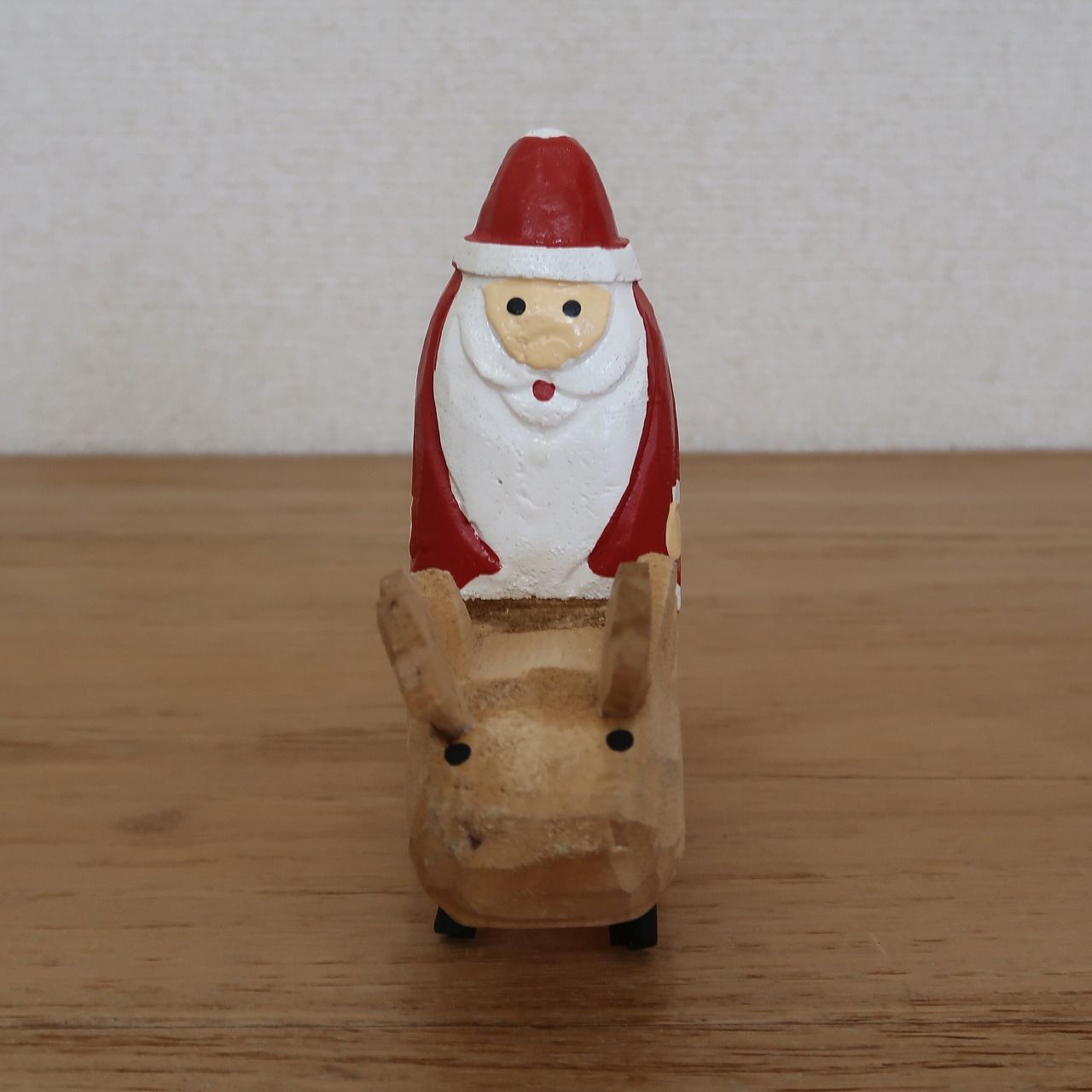 トナカイ乗りサンタの木彫り 15cm クリスマスグッズ デコレーション X 