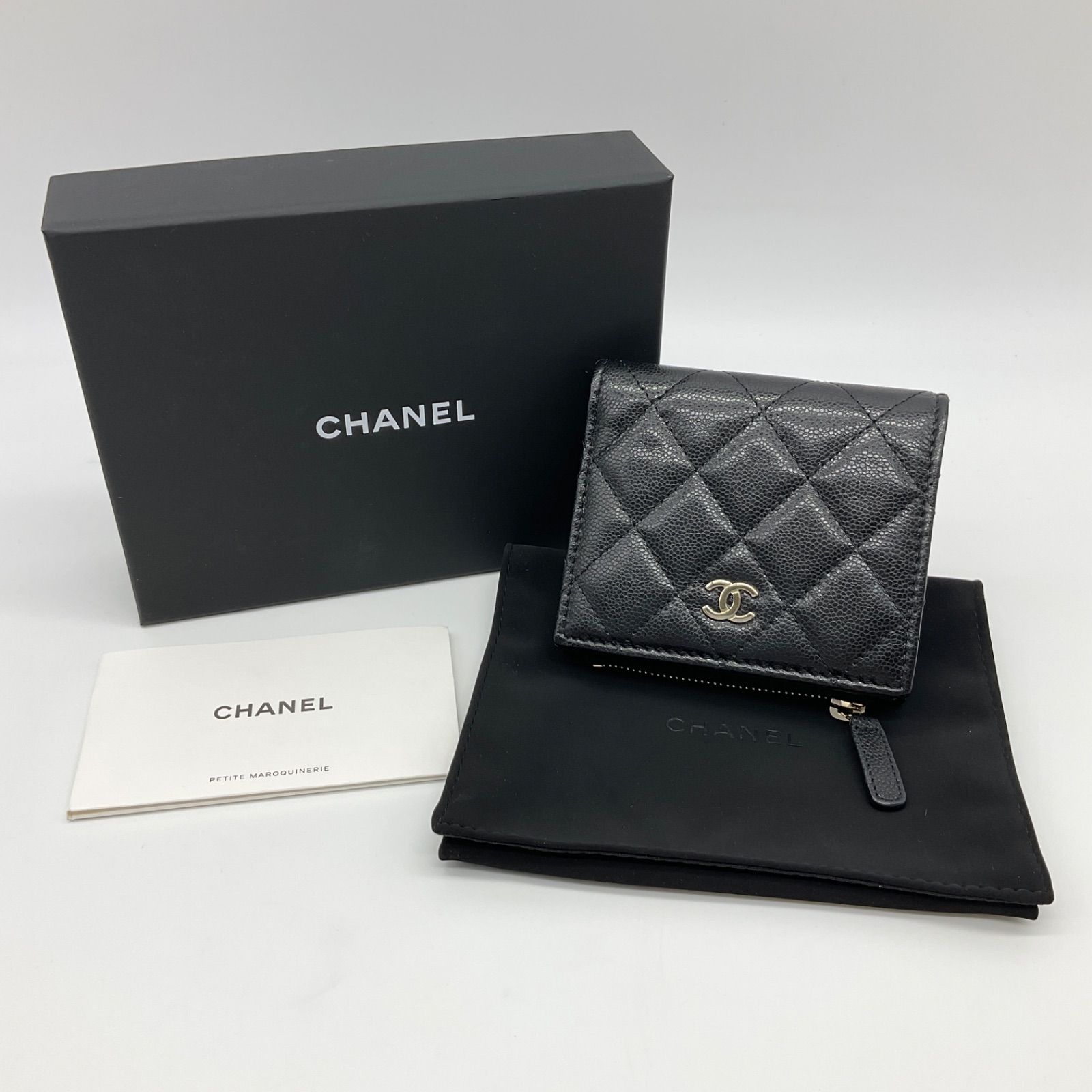 最も信頼できる CHANEL シャネル 二つ折り ミニ財布 キャビアスキン マトラッセ 小物