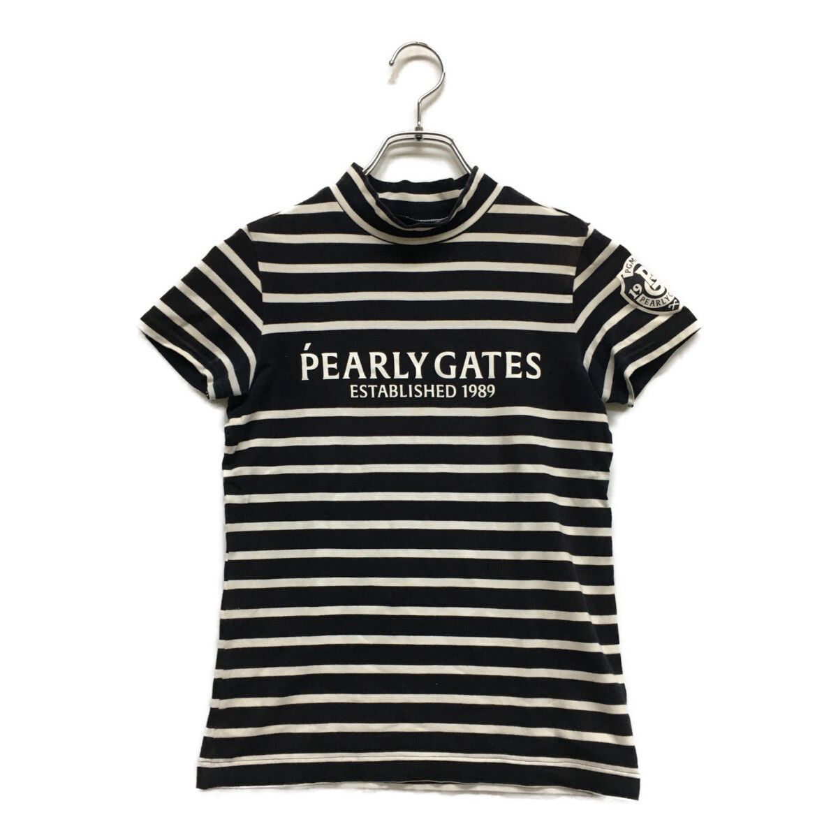  レディース パーリーゲイツ PEARLY GATES 半袖シャツ 00(XS) 紺×白 ネイビー×ホワイト ボーダー モックネック 小さいサイズ