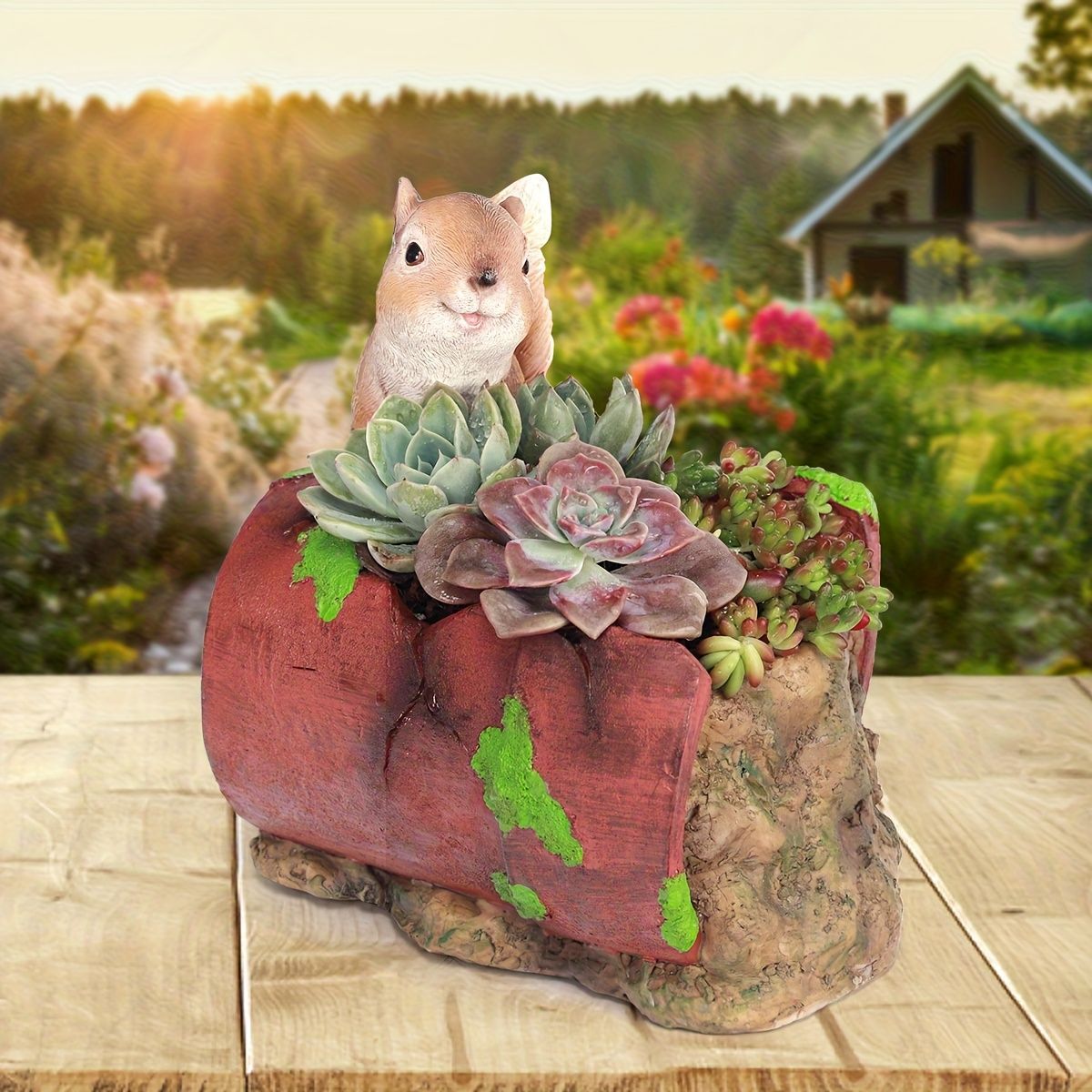 鉢植え 植木鉢 プランター プラントポット フラワーポット ガーデニング 樹脂 屋内 室内 インテリア 玄関 割れた鉢とリス りす 多肉植物 サボテン ユニーク 可愛い オブジェ 観葉植物