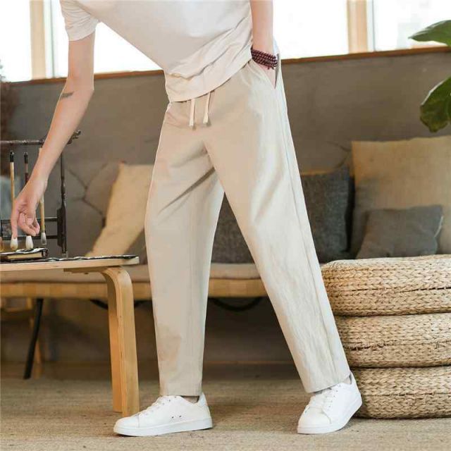 種類94：L/G：ネイビーグリーン メンズ ファッション 服 男性用 オシャレ シンプル 大人 かっこいい 大きいサイズ ストリート 紳士服 綿 リネン カジュアル パンツ 夏 薄手 ゆったり 九分丈 冷感 スーツ ズボン