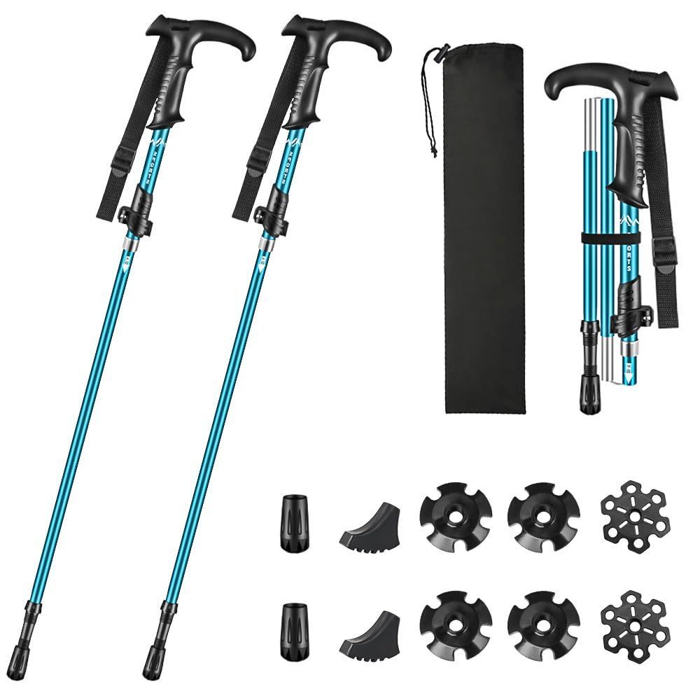 【新着商品】折りたたみ 2本セット 超軽量 トレッキングステッキ アルミ製 T字型 5段伸縮式 登山ストック ウォーキングポール I字 コンパクト 長さ調整可能 最小36ｃｍまで小さく伸縮 トレッキングポール 約270ｇ お花見 山登り Glvaner ハイキ