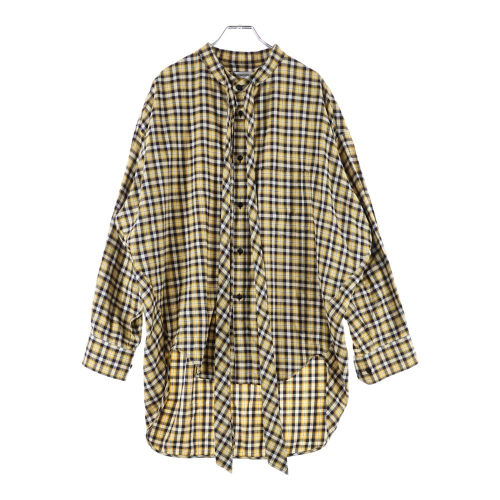 BALENCIAGA バレンシアガ バックロゴプリント チェック柄 ボウタイ ニュースウィング 長袖シャツ イエロー 520497 TBM09