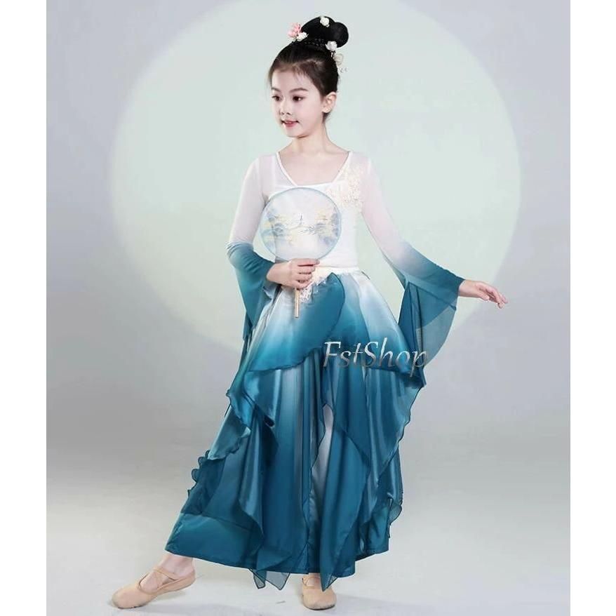 新品、未使用 キッズ古典舞踊ダンスウェア子供用 古典ダンス衣装 女の子グラデーション 練習着 ステージ衣装トップス キャミソール上下3点セットアップ BJ1120ML ハロウィン