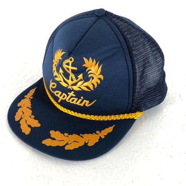【古着】 メッシュキャップ トラッカーキャップ Captain 船長 ボーイズサイズ ヴィンテージ ネイビー系 フリーサイズ 【中古】 n055499